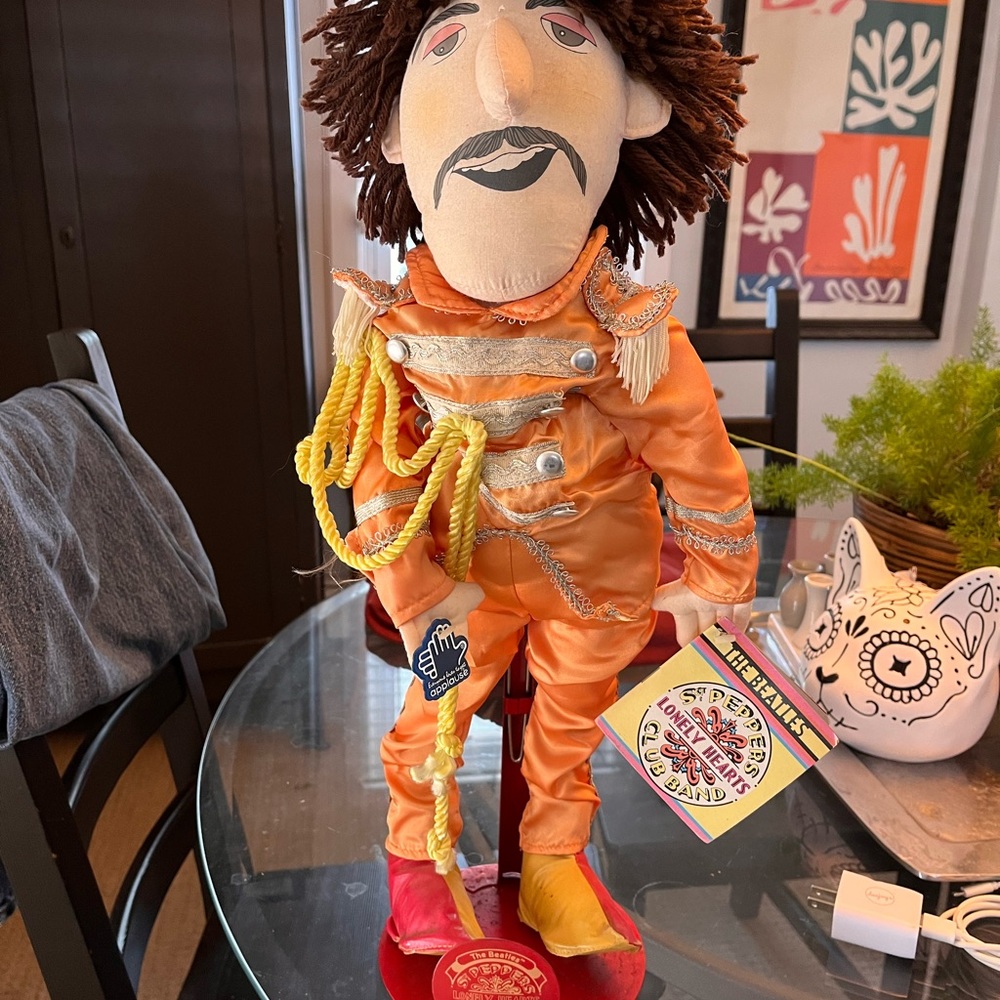 Beatles George Harrison soft doll from applause circa 1988 w stand and all tags